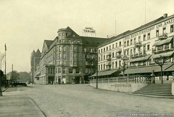 Hotel Riesen-Fürstenhof Koblenz, 1920, Hotels am Rheinufer, Bilderbuch Koblenz, Straßenansicht
